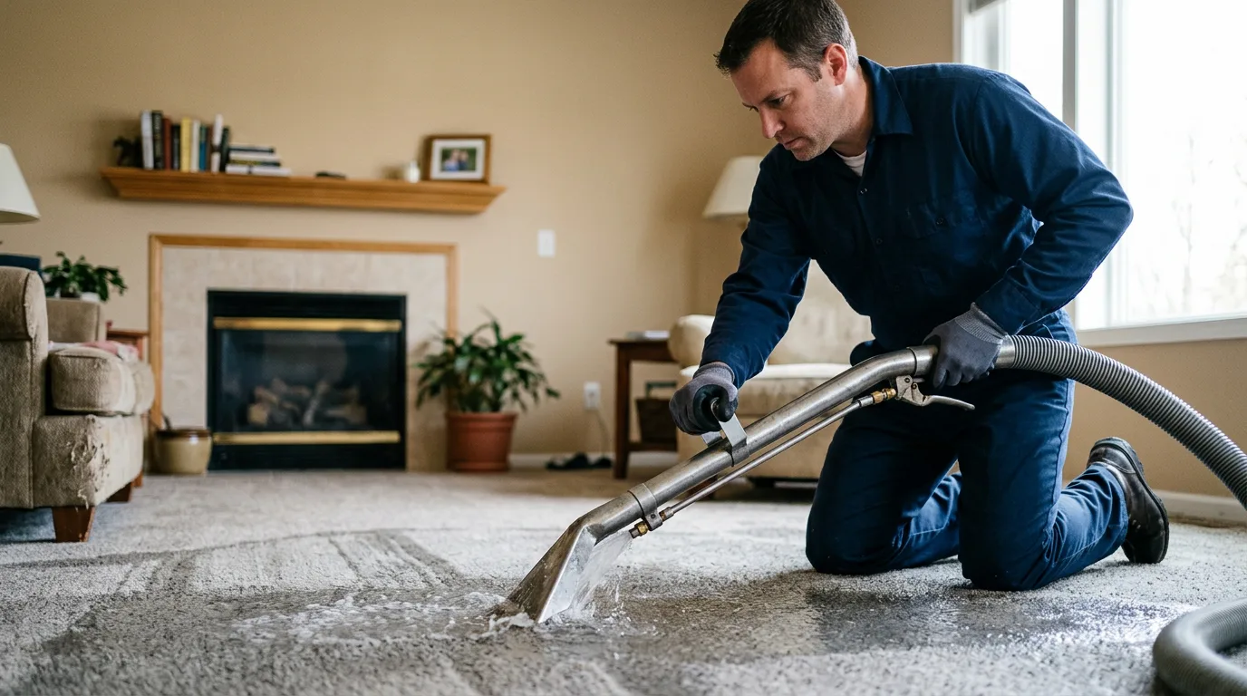 Water damage restoration technician working near Mankato, KS